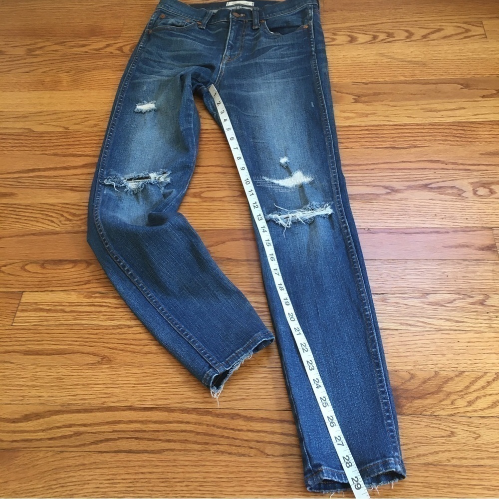 Madewell 9" High Riser Rip and Repair Medium indigo wash Skinny Jeans - Picture 12 of 15